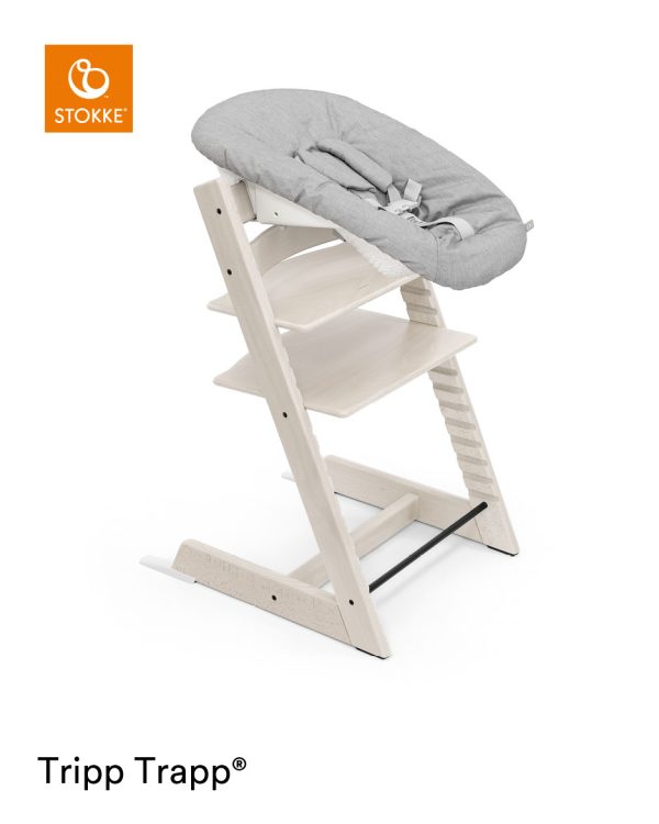 Tripp Trapp® chair Whitewash, with Newborn Set.