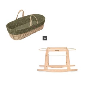 The Little Green Sheep Quilted Moses Basket and Rocking Stand Bundle Juniper Rice